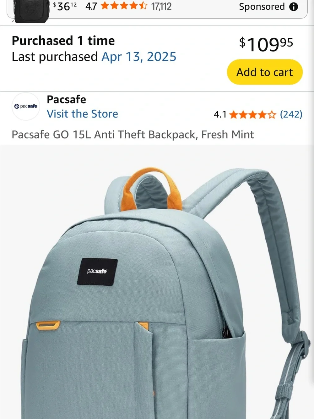Pacsafe Sky Blue & Tan Anti-Theft Travel Backpack